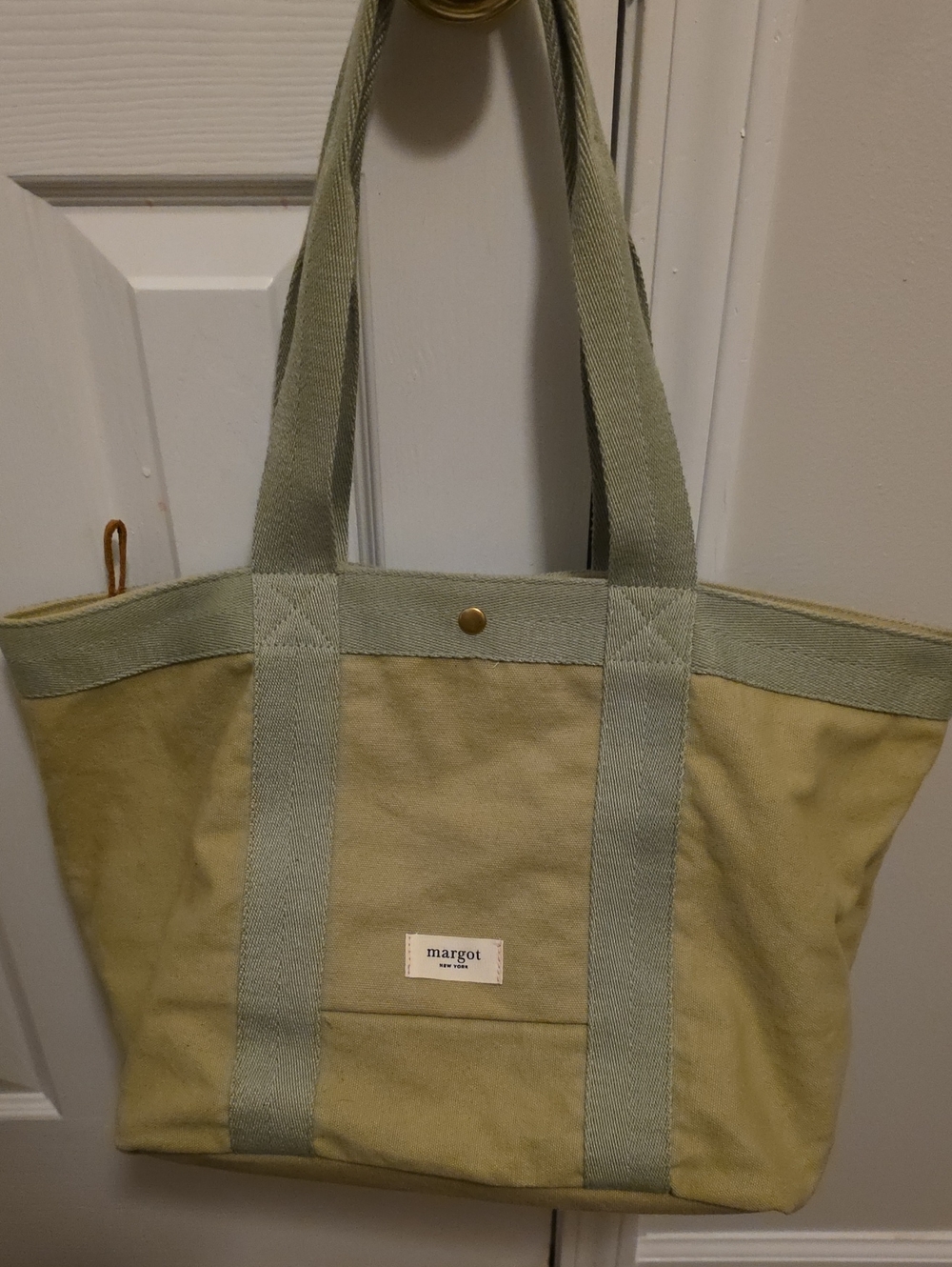 margot Khaki Tote with Sage Straps